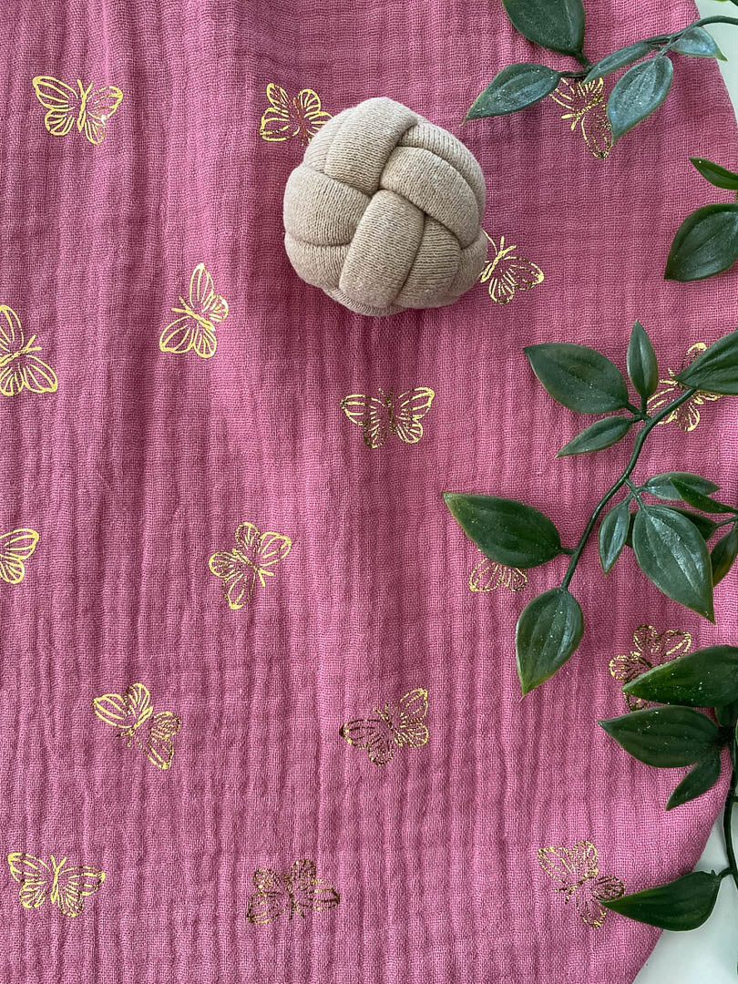 Sommer-Schlafsack aus Musselin *altrosa/ Schmetterling*