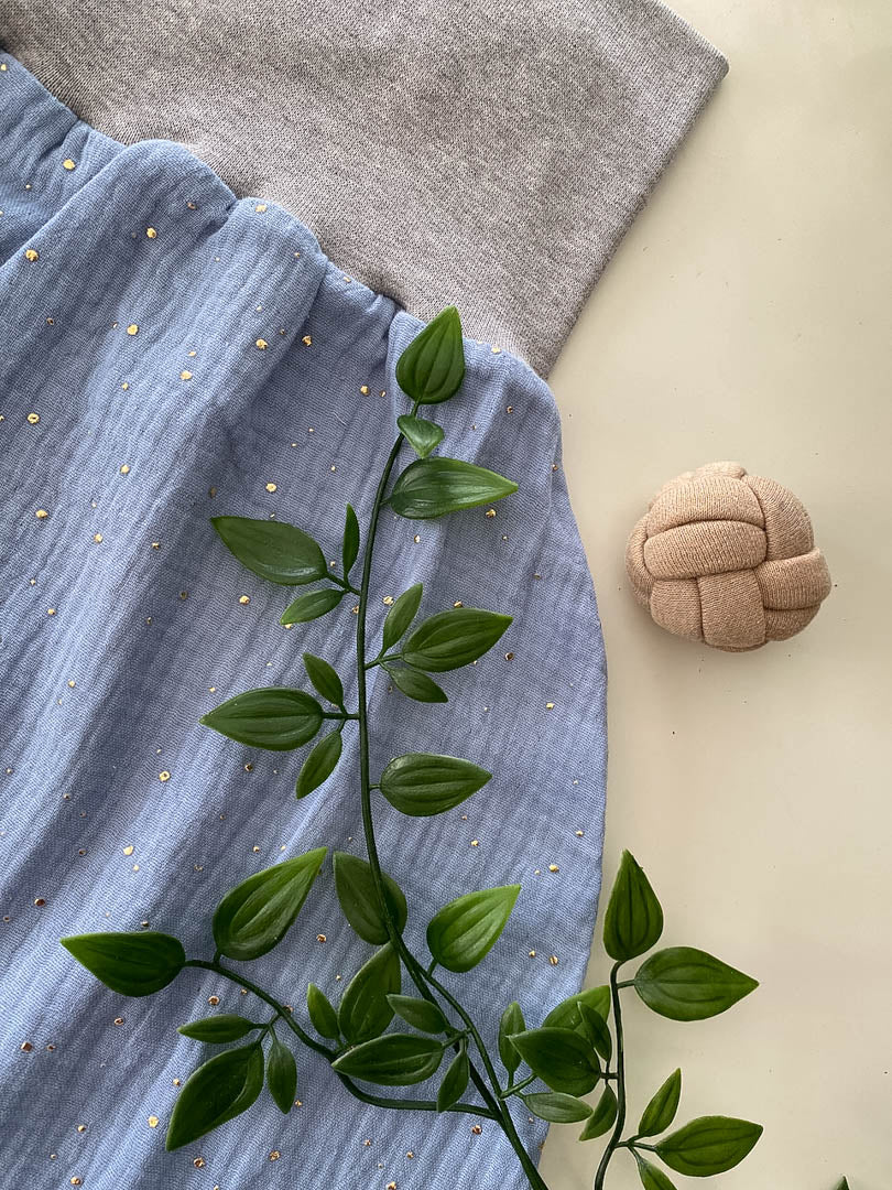 Sommer-Schlafsack aus Musselin *hellblau/ goldene Punkte*