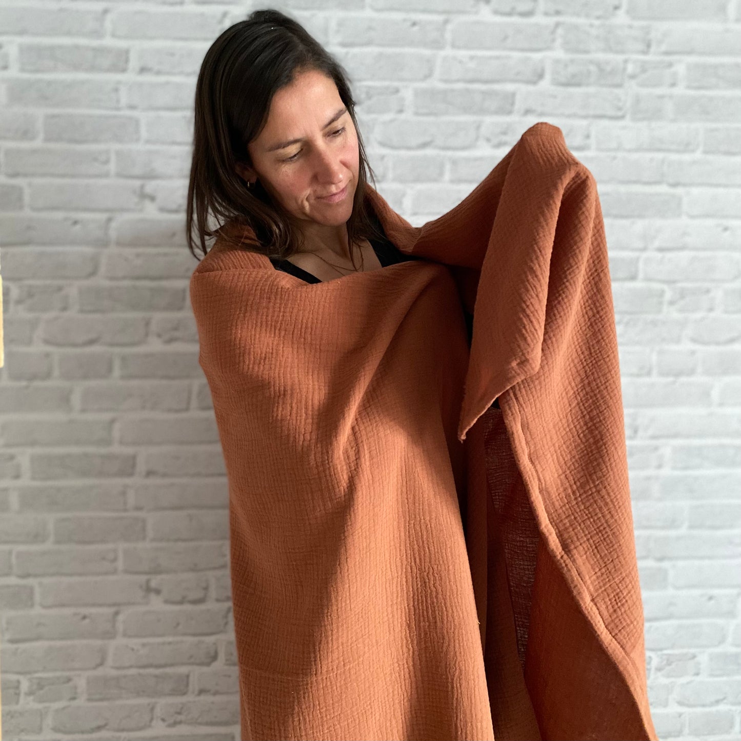Überwurf | Plaid aus Musselin *cognac