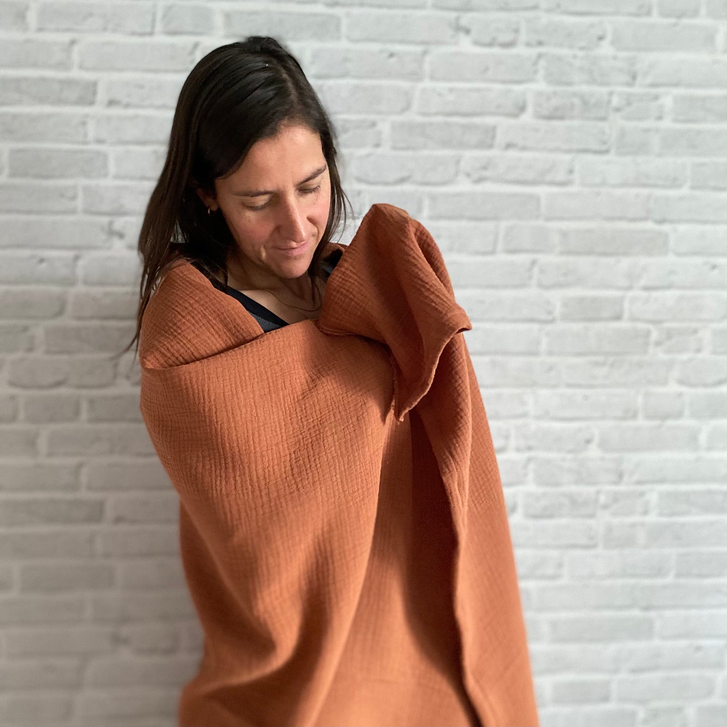 Überwurf | Plaid aus Musselin *cognac
