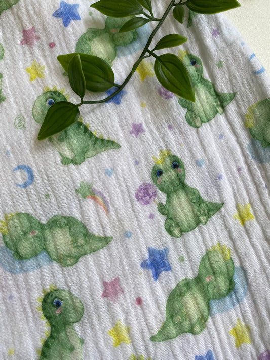 gefütterter Schlafsack aus Musselin *grüne Dinos
