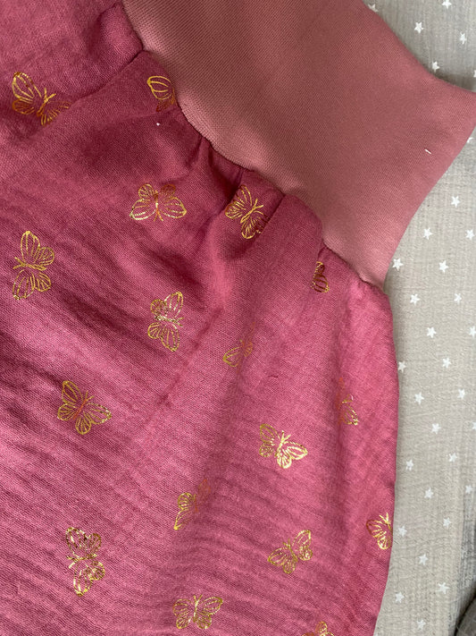 gefütterter Schlafsack aus Musselin *rosa/ Schmetterlinge